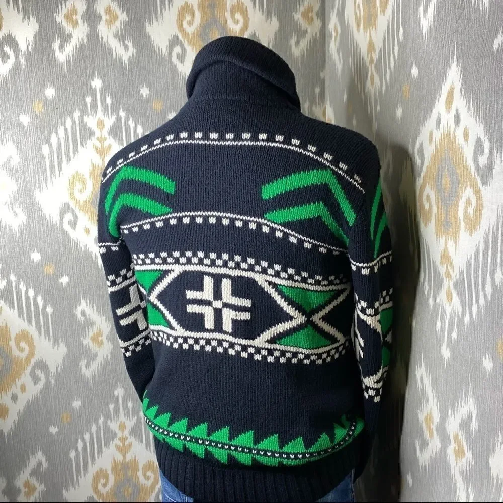 Polo Ralph Lauren Black & Green Multi Geometric Shawl Collar Sweater